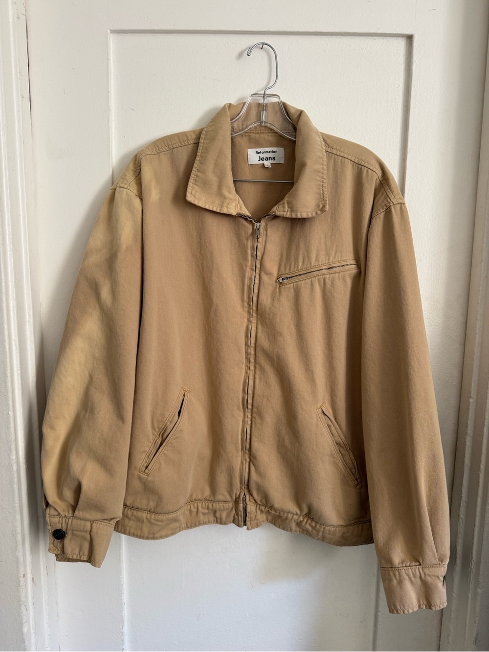 Reformation Marco Bomber Tan Zip-Front Jacket Small